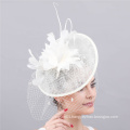 Flower fascinator hat for women with veil feather cocktail head wear tea party derby wedding